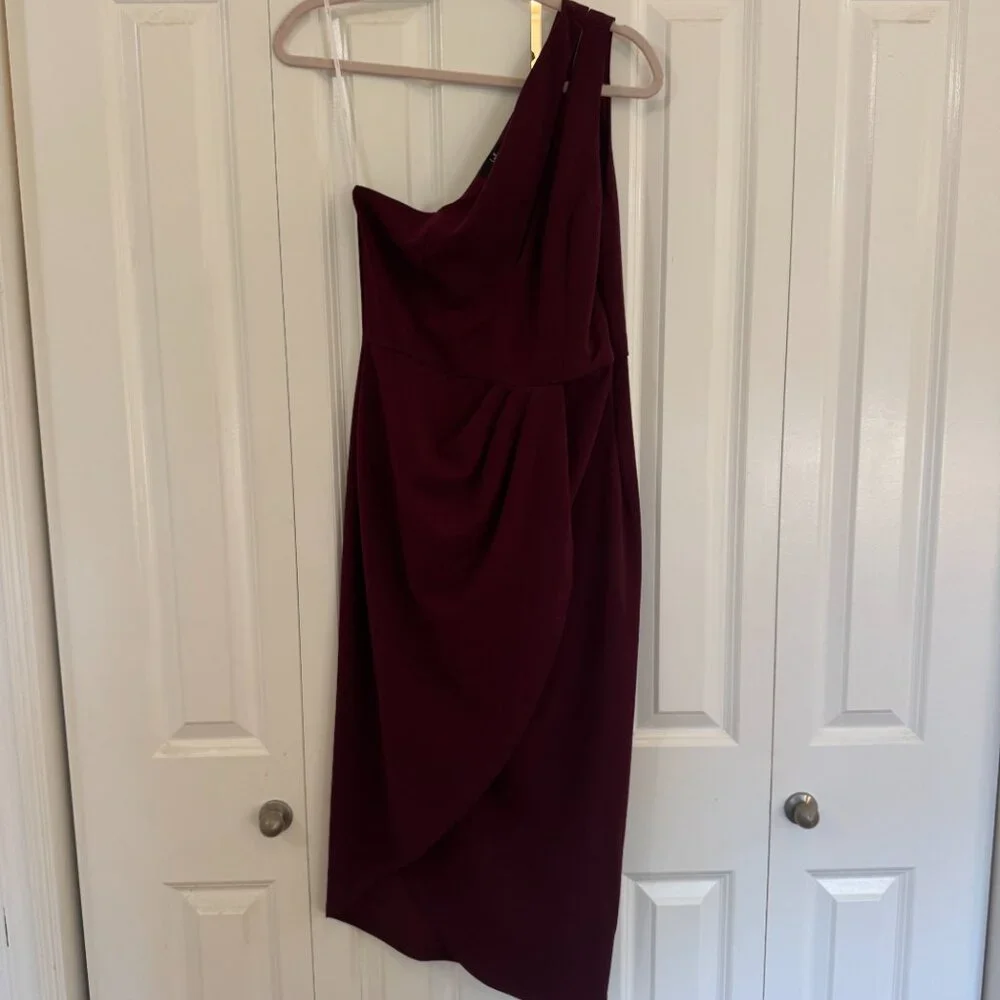 So Flirty Burgundy One-Shoulder Cutout Asymmetrical Dress - Picture 7 of 7